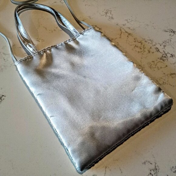 Signature Club A Silver Grey Satin Beaded Cross Body Bag - Picture 3 of 7